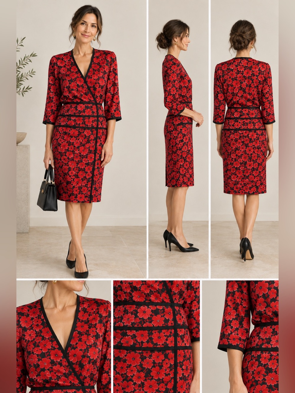 Vintage ALBERT NIPON - Unique Floral Faux Wrap Dress - size 6